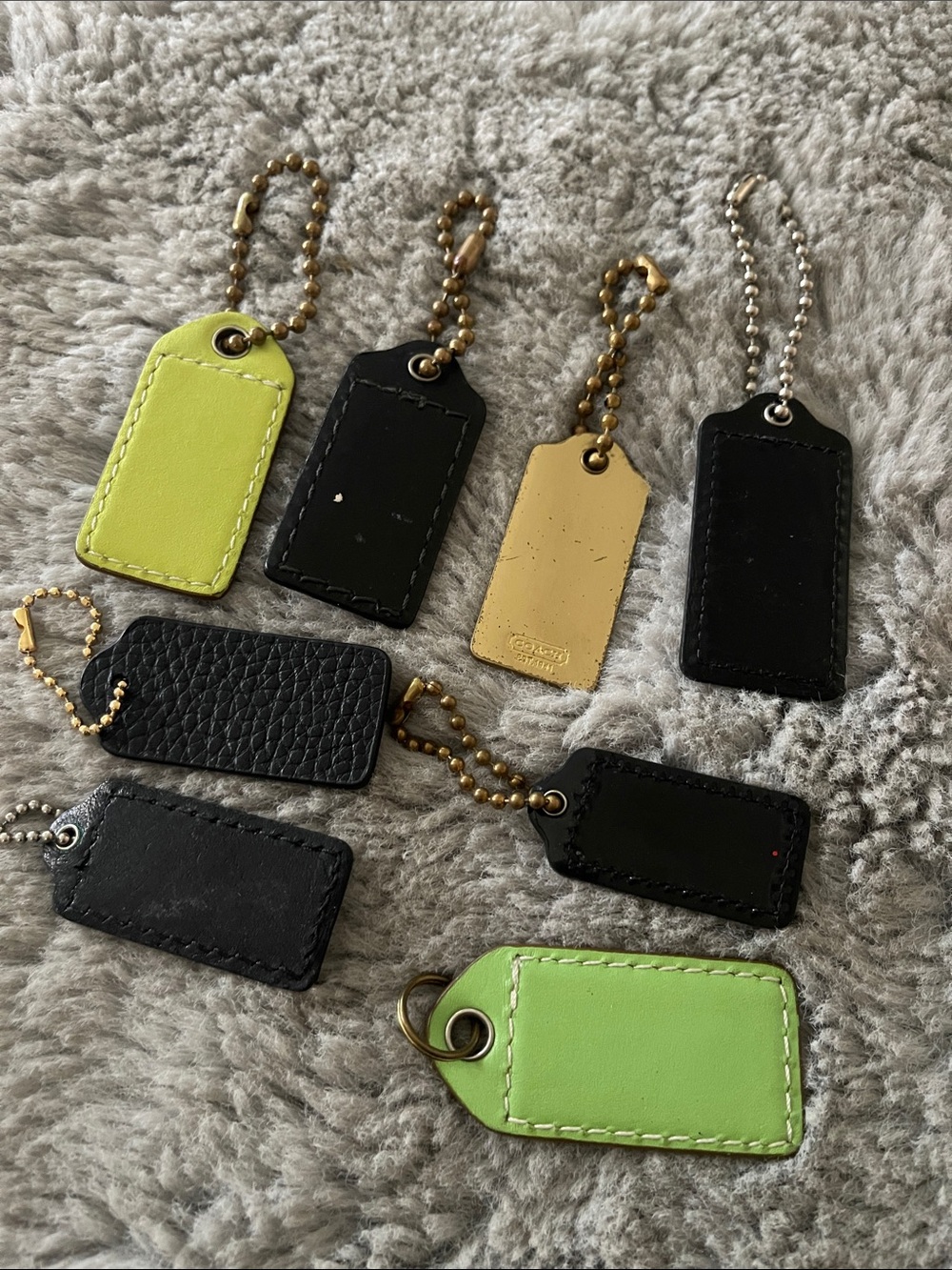 Coach Mini Leather & Metal Hang Tag Set in Neon Yellow, Lime Green, Black & Gold - Picture 6 of 8